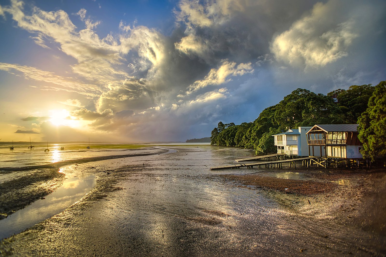 Home on the coast at sunset